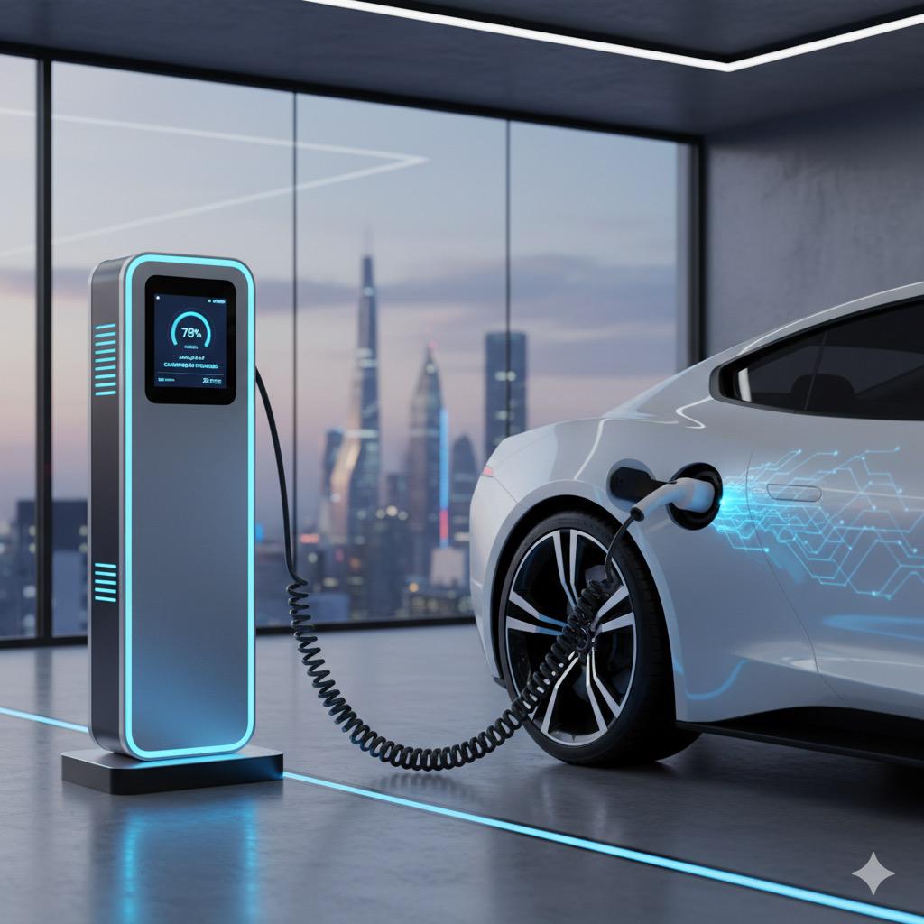 Moderne Wallbox an einem Einfamilienhaus